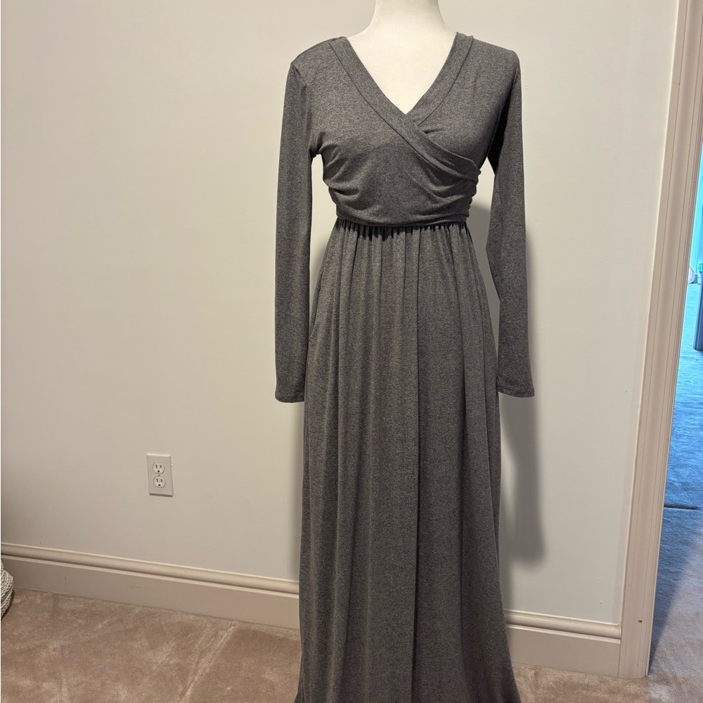 Gray Long Sleeve Maxi Dress